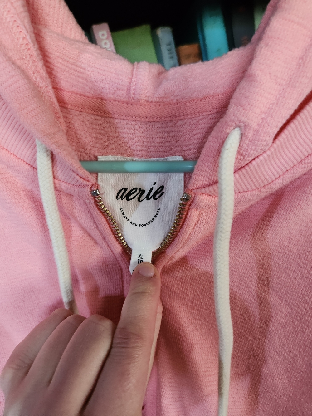 aerie Pink Cropped Half-Zip Hooded Sweatshirt - Picture 2 of 3